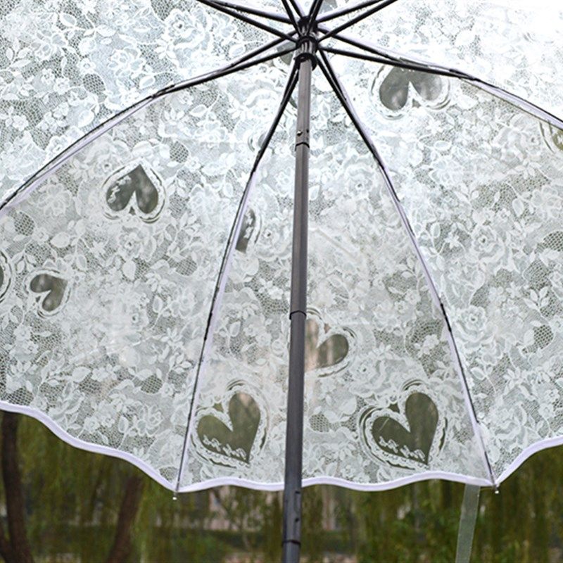 韩国创意加厚透明伞折叠女雨伞文艺小清新长柄学生网红晴雨爱心伞