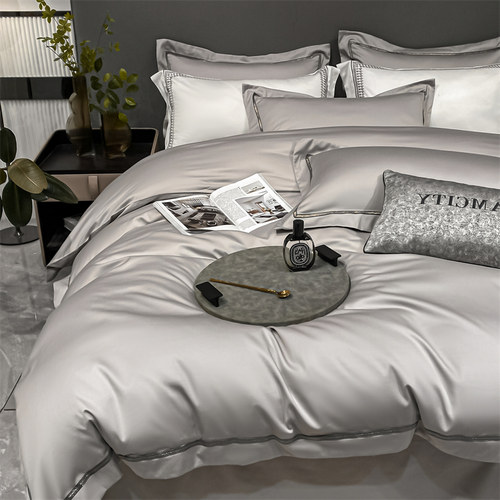 轻奢酒店风纯棉床单四件套100全棉被套床笠款高级感白色床上用品4