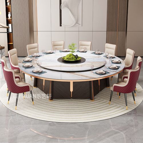 新款酒店电动餐桌2米大圆桌15人20人饭店带旋转转盘岩板宴会桌子