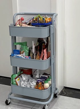 紫色手推车婴儿用品置物架客厅储物架卧室化妆品收纳架移动放书架