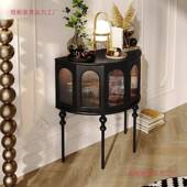 法式 玄关柜855客厅沙边转柜黑色半圆形玄物关桌置发架走廊尽头角