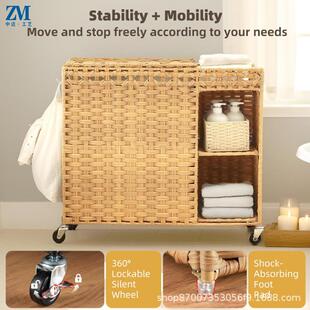 家卸手工ZM-20251藤编洗衣篮柳条塑料藤编带轮用脏衣篓仿可拆大容