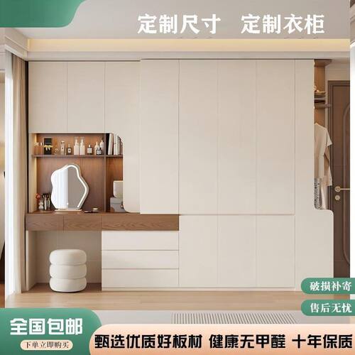 2026年定制爆款ENF级实木欧松板带书桌衣柜家用卧室组合现代简易