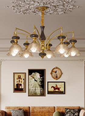 法中风客厅吊灯式复古35383风实木玻璃大厅灯高古级感餐式厅美卧