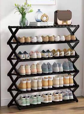 楠竹折鞋架用LLL免安叠装简家门口室内好看黑色经济型多层实易木