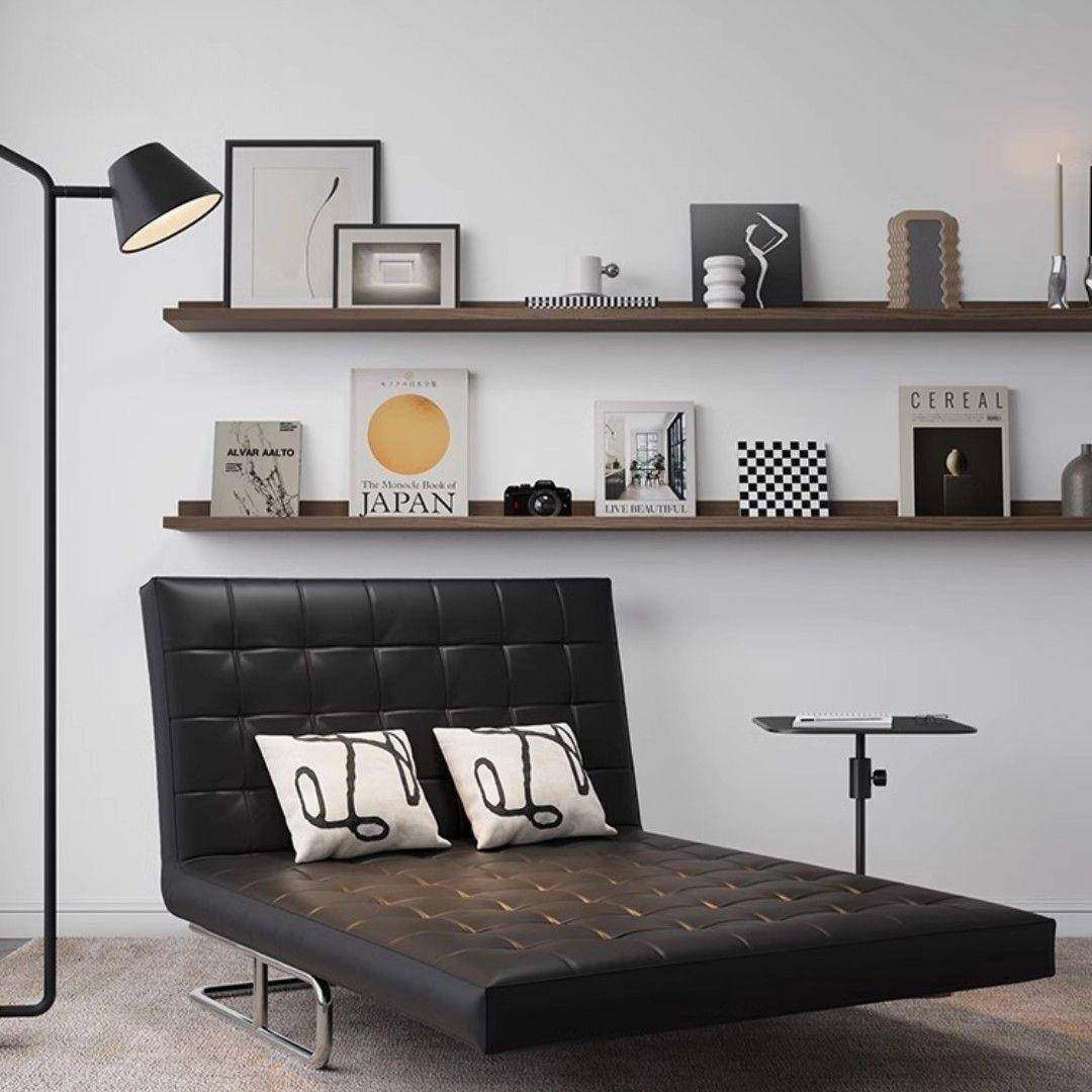 单人折叠休闲椅坐卧两发用沙床黑色沙发椅WUY阳台躺古奶椅油复风