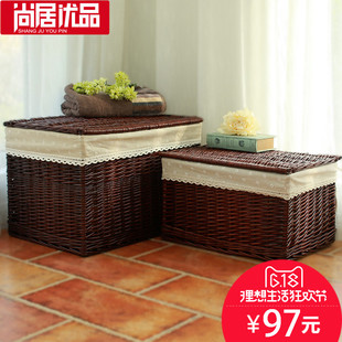 收纳箱藤编特大号有盖储物箱衣橱衣帽间衣服收纳筐整理箱柳编储蓄