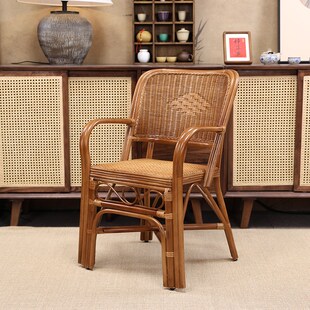 带扶手小藤椅子靠背椅天然真藤椅老人椅儿童单人家用餐椅阳台