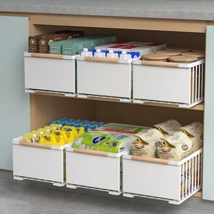 厨房调料品置物架抽拉式橱柜拉篮下水槽抽屉式滑轨收纳单层加深柜