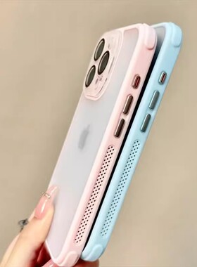 适用苹果16手机壳散热透气iPhone13proma磨砂亚克力新款14Pro简约超薄15plus男女12镜头膜全包防摔保护套磁吸