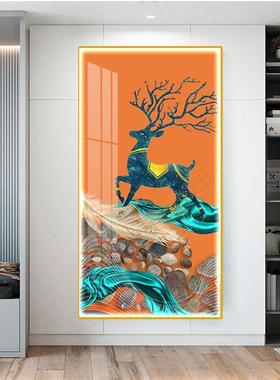 约现代饰装画led发光灯带挂画玄关版走廊过道简竖壁画橙色鹿Y-楼