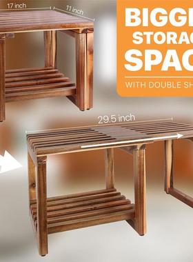 木制家用可抽室拉式松浴室凳木质木浴764室座椅凳可调节木制浴凳