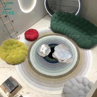 新西兰羊毛圆形客厅简429约地变渐书房电脑椅垫卧毯室床尾毯高档
