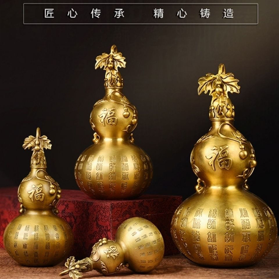 开口铜葫芦摆件开盖百福葫芦铜大号空心葫芦挂件客厅卧室装饰