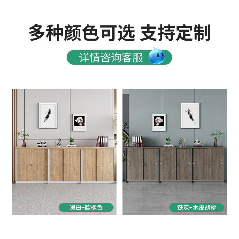 现代简约文件带柜矮柜办公室料储物柜资移门锁质木落地收纳隔SJMG