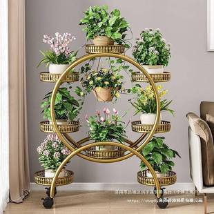 花架客厅无品牌/落地式可移动带轮台绿萝盆架子铁花艺多层阳花架