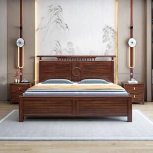 新中式 主气 储乌金大木实木床1.5m1.8米双人卧婚床现代轻奢YT8011