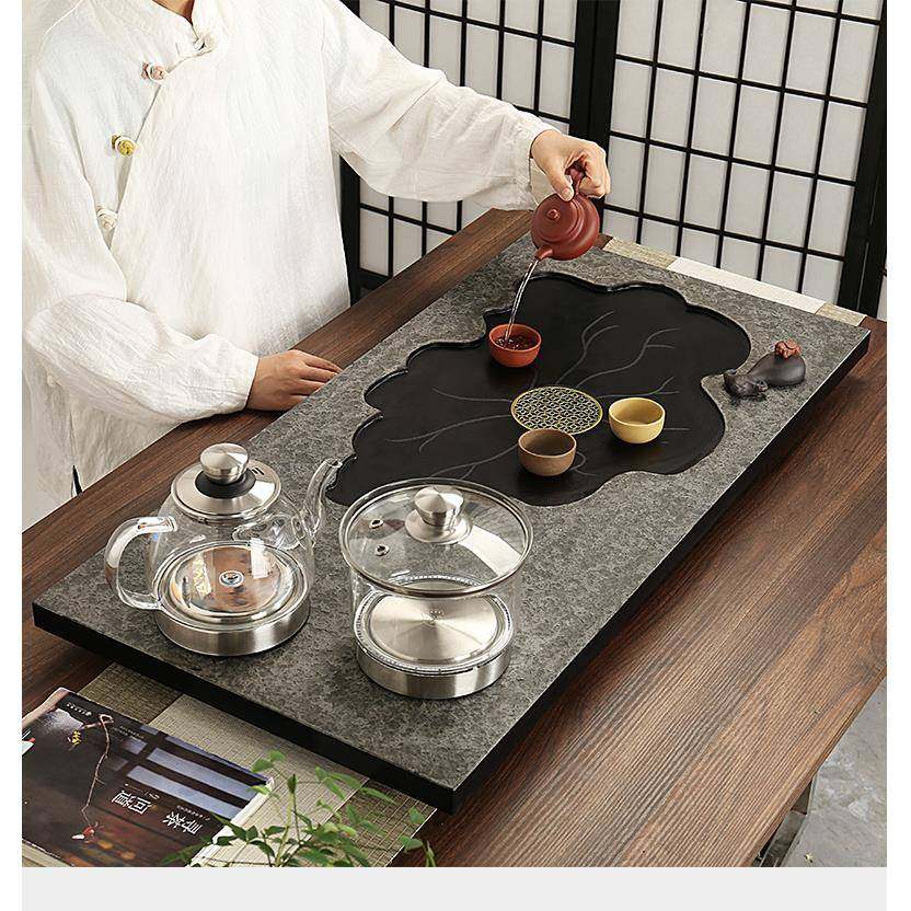 9V7T整F7676JJ8块乌金茶石盘茶具套装家用简约带全自动天电磁炉一