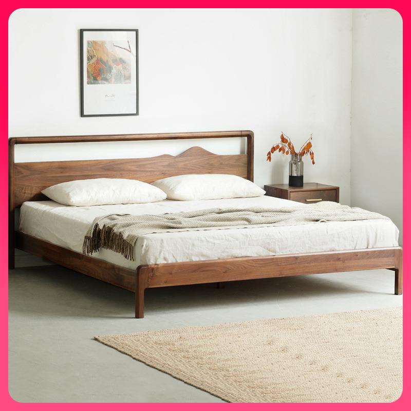 ?J6DA全实木黑胡桃木人床新中式双具水K21B05床曲柳婚床木板床家