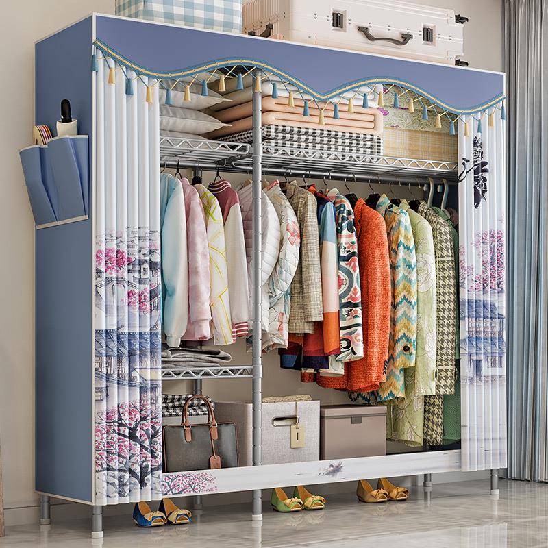 简易布柜钢管衣加厚加粗QGL固简约现代全钢架出租房加家用卧室储