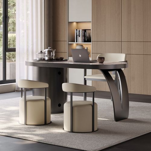 意式轻奢岩板茶台不锈钢现代简约家用办公功夫泡茶阳台茶桌椅组合