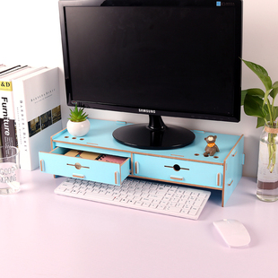 木质办公桌收纳盒抽屉式电脑液晶屏显示器增高架女加高木底座支架