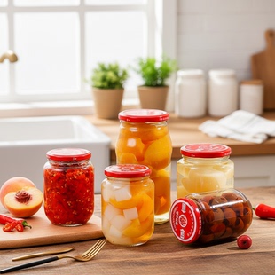 食品级耐高温可蒸煮带盖无铅玻璃瓶空瓶收纳水果酱蜂蜜辣椒罐头