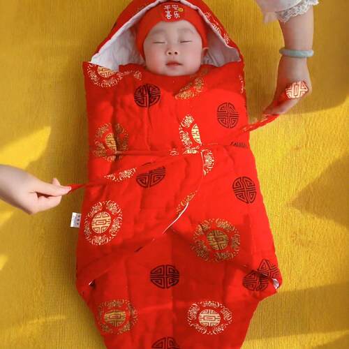 抱被初生婴儿a类中式红色福字防惊跳襁褓新生儿宝宝手工睡袋