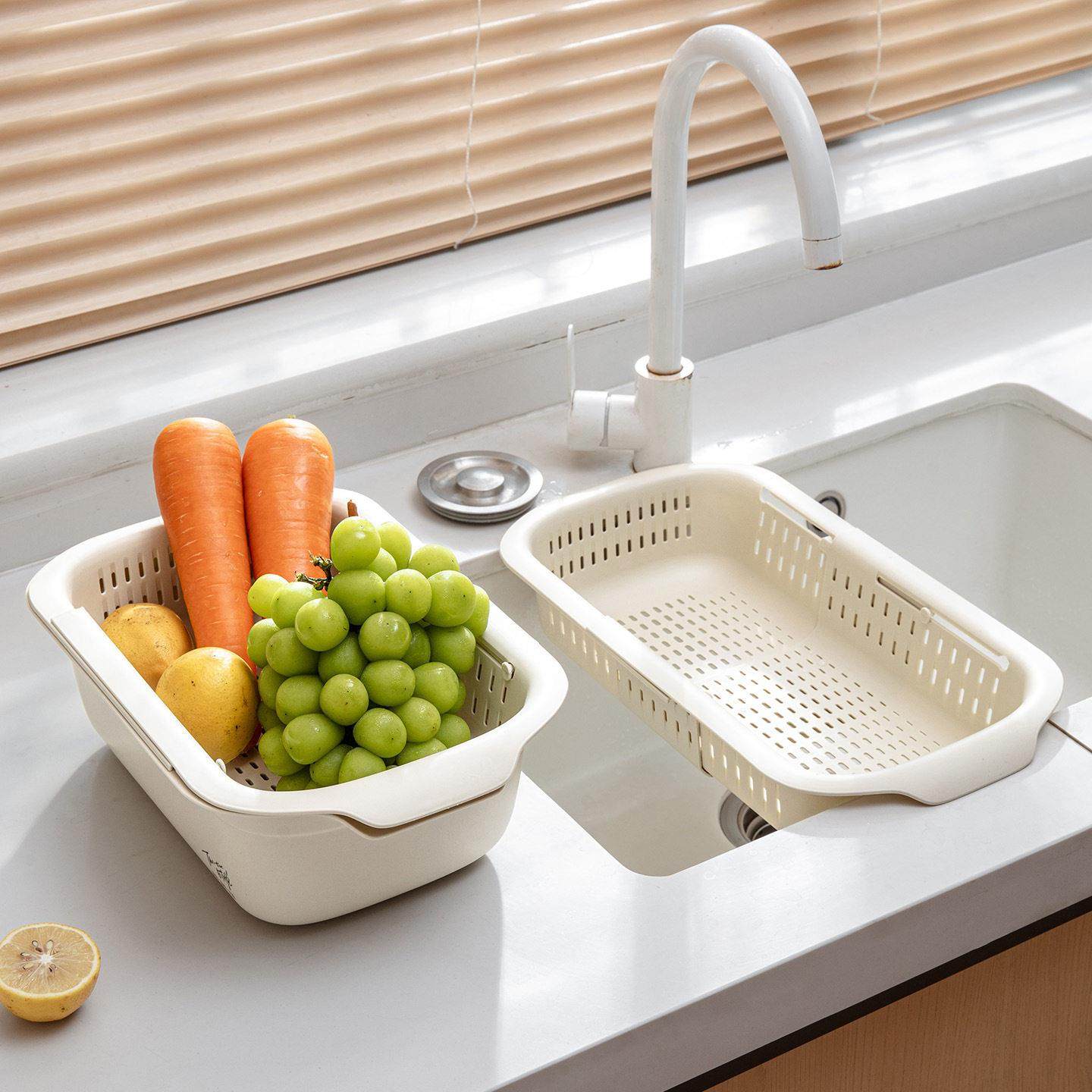 双层可伸缩沥水篮厨房菜篮子洗菜盆沥水家用客厅水果盘水槽,餐饮具,洗菜盆/沥水篮/漏水筛,淘宝优惠券,粉丝福利购,淘宝优惠卷