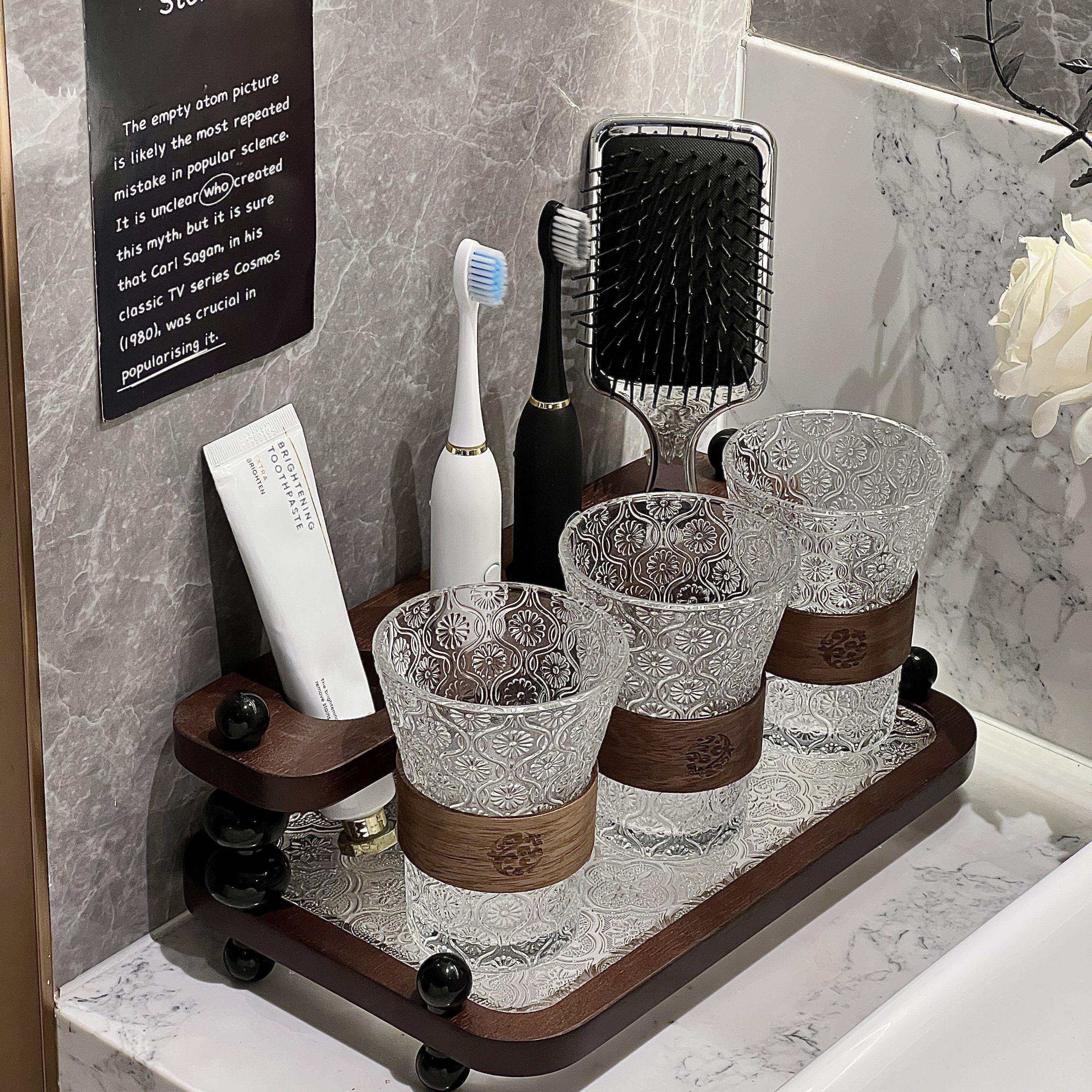 覆古牙刷架高级感中古风化妆室洗漱台置物架高颜值一家三口刷牙杯