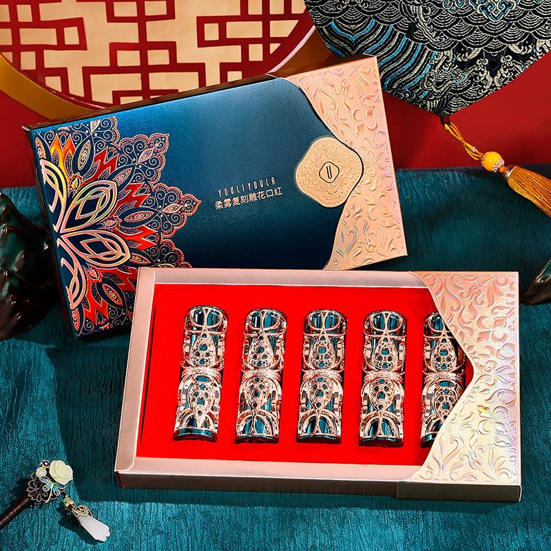 中国风复古雕花口红礼盒套装丝绒雾面哑光大牌正品持久显白不脱妆