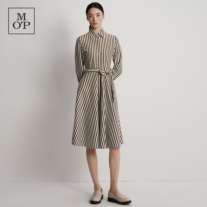 Marc O'Polo/MOP2025冬季新款易打理条纹针织长袖衬衫式连衣裙女