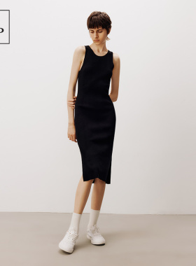 Marc O'Polo/MOP夏季新款高级感气质圆领无袖显瘦长款连衣裙女士