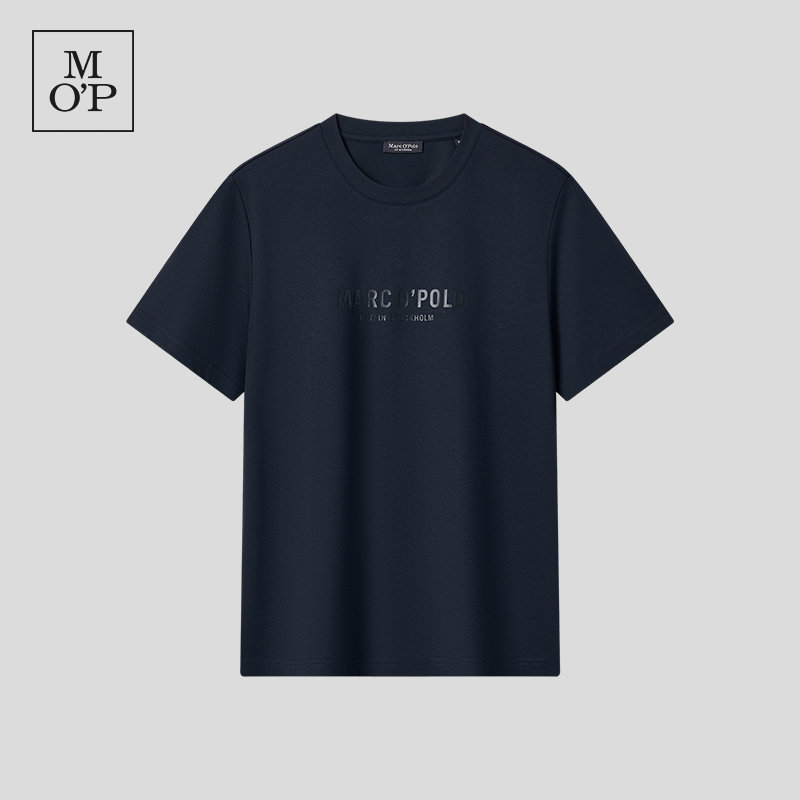 Marc O'Polo/MOP2026夏季新款深蓝色字母印花舒适极简男装短袖T恤
