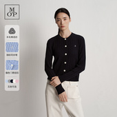 型羊毛女士撞色圆领针织开衫 Marc MOP长袖 休闲风纽扣修身 Polo