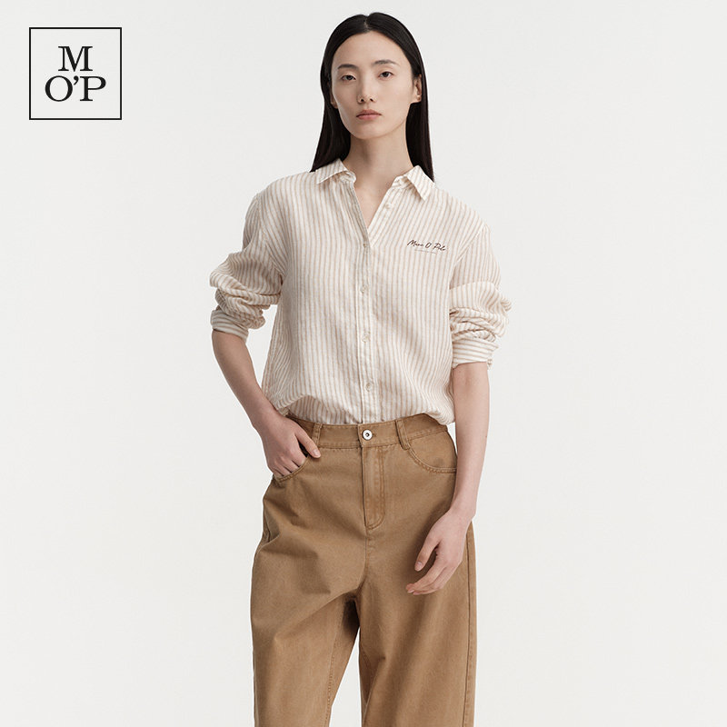 Marc O'Polo慵懒风条纹衬衫女长袖翻领宽松休闲上衣