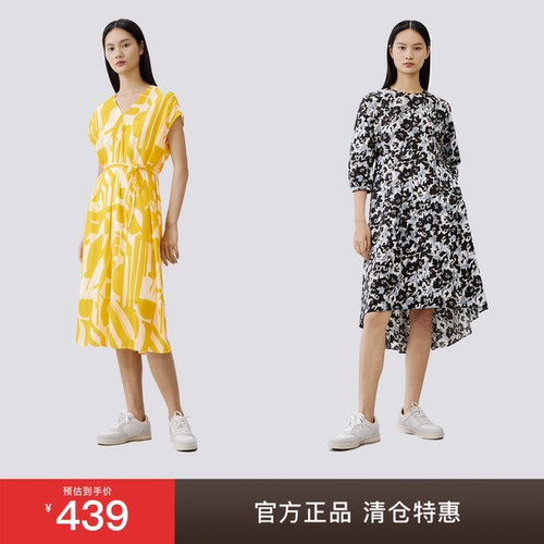 MOP夏季大码V领印花无袖连衣裙