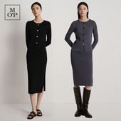 简约风女士 MOP冬季 Marc 开衫 Polo 长袖 中长款 新款 绵羊毛修身