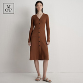 时尚 Polo Marc MOP冬季 新款 设计收腰显瘦纯羊毛连衣裙女修身 型