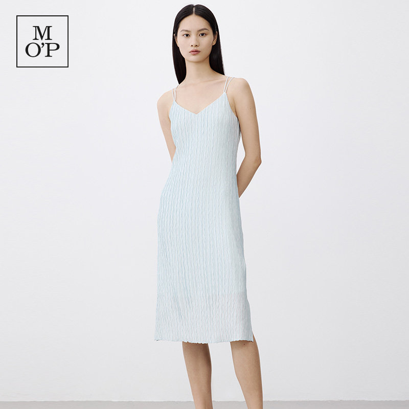 Marc O'Polo/MOP 2025夏季新款修身流行甜美气质褶皱吊带连衣裙女