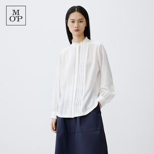 Marc O'Polo/MOP薄款长袖亚麻衬衫风琴褶荷叶领休闲风宽松女装