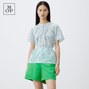 Marc O'Polo/MOP 2025夏季新款纯棉立领系带宽松别致短袖衬衫女士