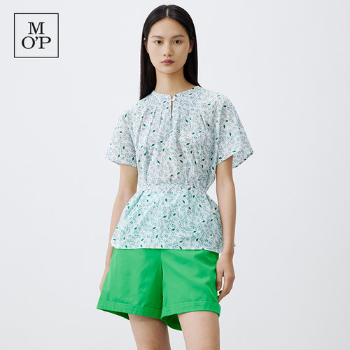 Marc O'Polo/MOP 2025夏季新款纯棉立领系带宽松别致短袖衬衫女士