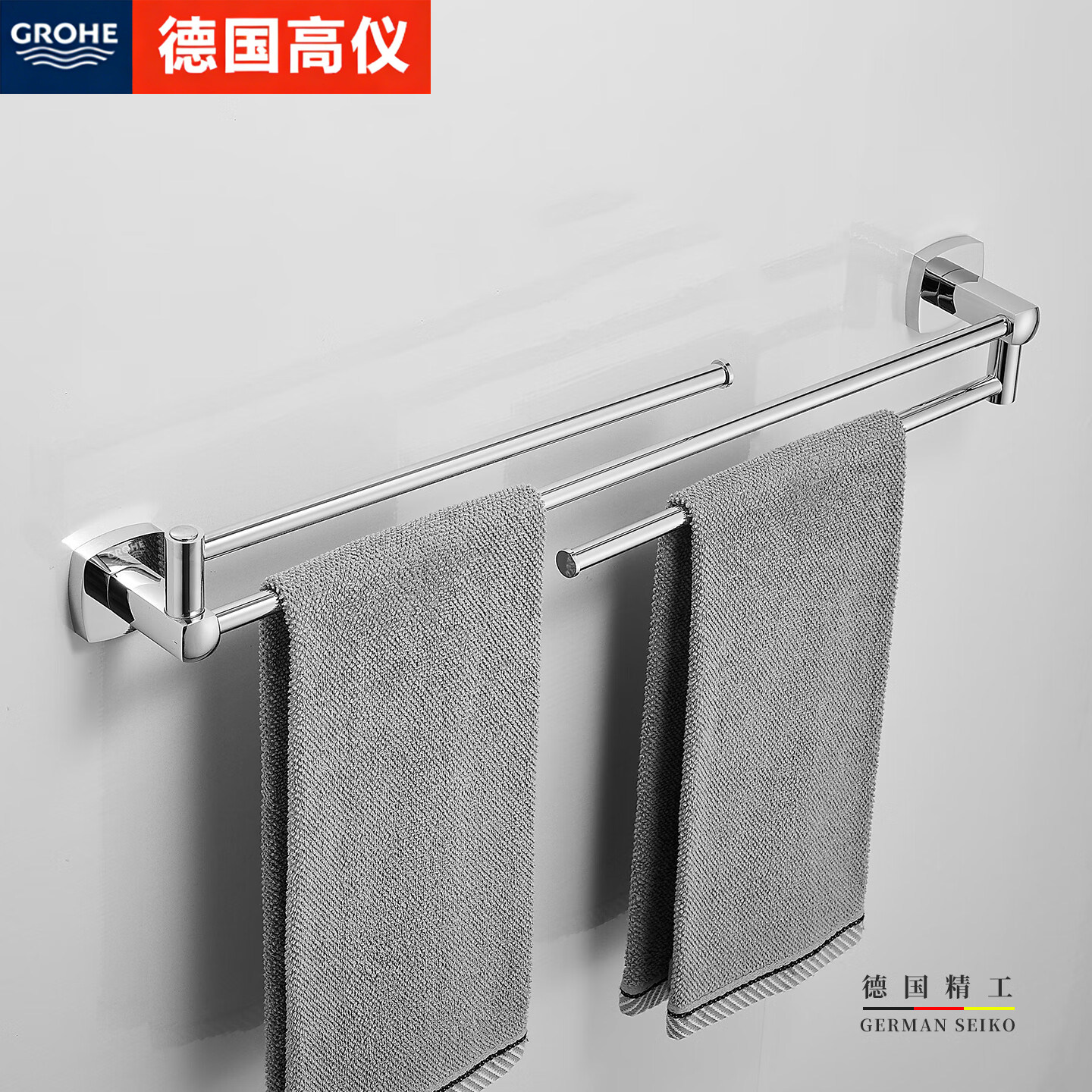德国全铜毛巾架免打孔卫生间可旋转毛巾杆浴室壁挂浴巾架单双杆