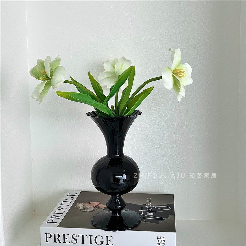 中古黑硝子玻璃花瓶摆件客厅茶几插花器餐桌卧室床头柜高级装饰品,家居饰品,花瓶,淘宝优惠券,粉丝福利购,淘宝优惠卷