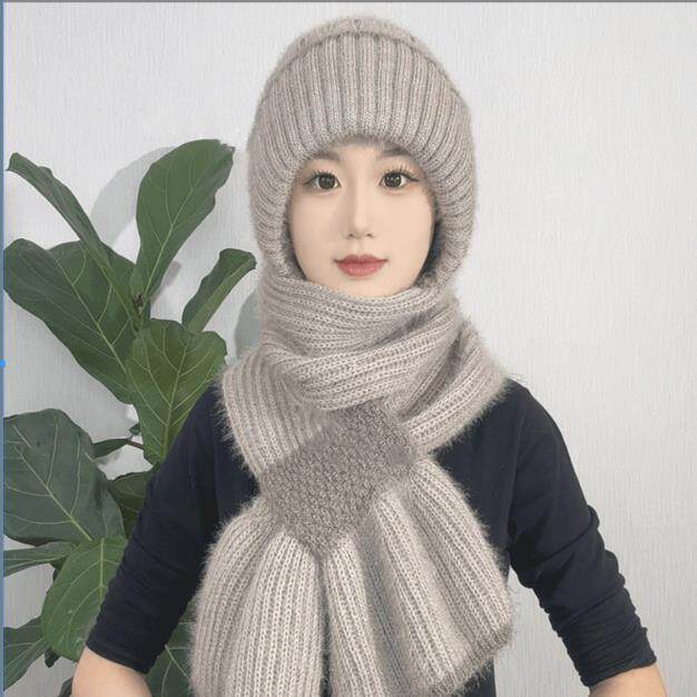 新款秋冬加绒加厚编织风雪帽时尚百搭女士冬天护耳朵帽子围巾一体
