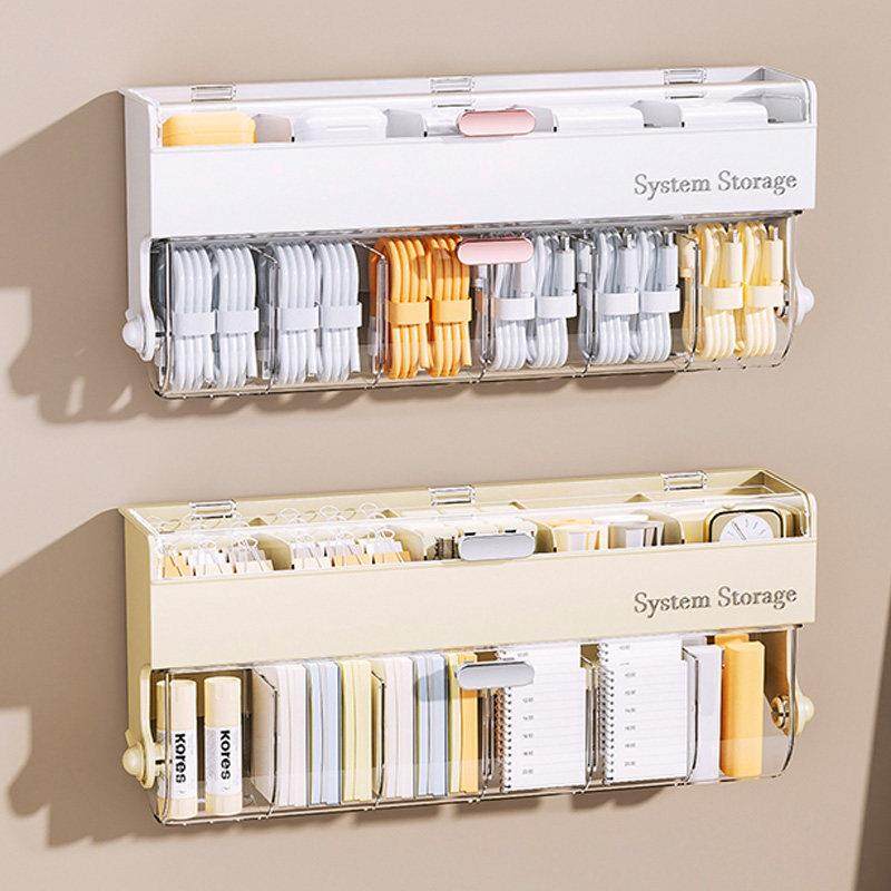 手机数据线收纳盒壁挂式电线插头充电器电源线整理盒绕线器免打孔