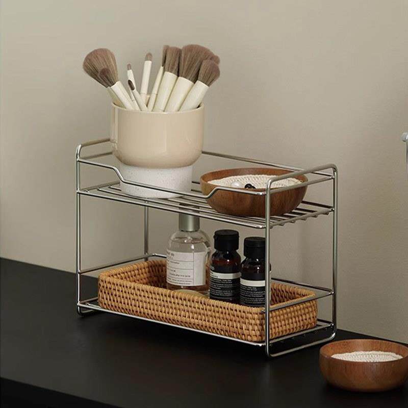 ins不锈钢桌面置物架双层浴室护肤品收纳整理架厨房台面调味罐架