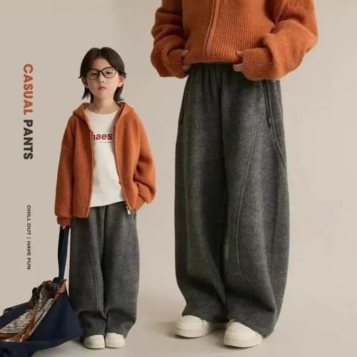 儿童加绒弯刀裤2025秋冬新款两穿休闲裤外穿宽松加厚舒适jx