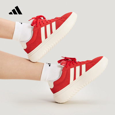 adidas阿迪达斯新年款红色网球鞋26春女绒面革厚底休闲鞋 KJ2065